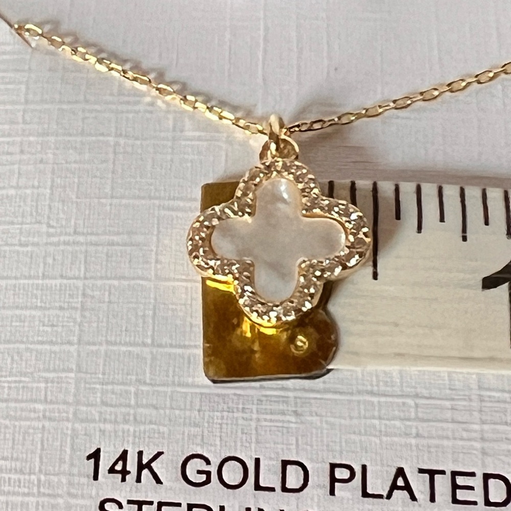 Rachel Zoe 14k Gold Plated Clover Pendant Necklace with CZs - Picture 4 of 7